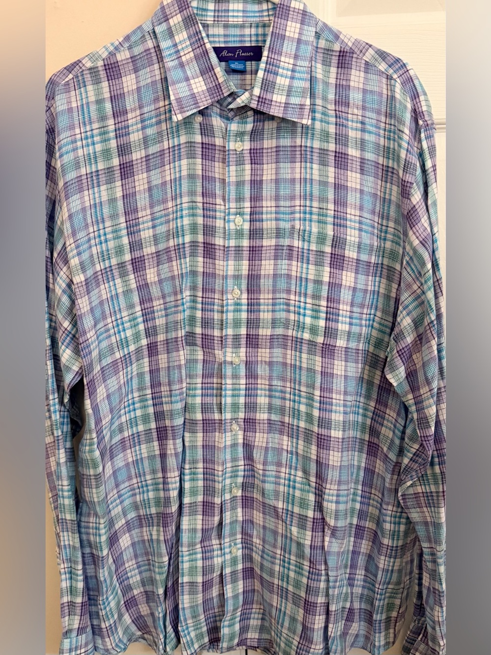Alan Flusser 100% Linen Multicolor Mens XL Long Sleeve Button Up Shirt